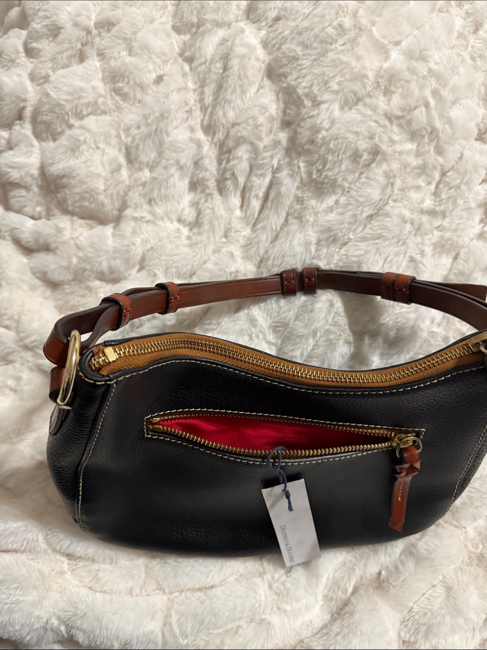 Dooney & Bourke Black Pebbled Leather Shoulder Bag with Brown Trim - Picture 4 of 8